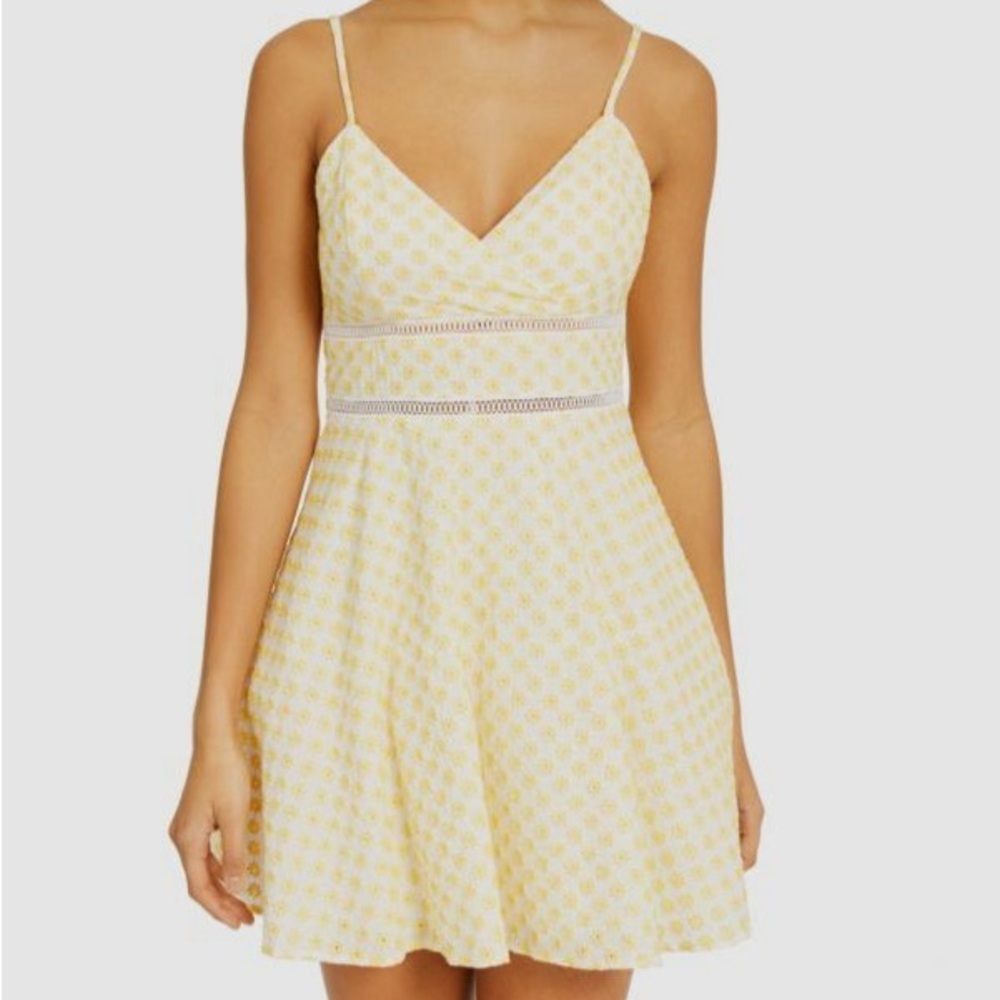 Trixxi Lemon Floral Eyelet Sundress Cottagecore Whimsical Boho Mini Dress Size 9